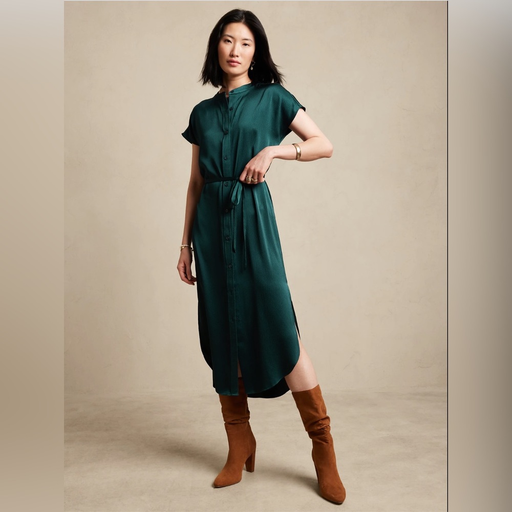 Satin Maxi Shirtdress Banana Republic in Luxury Teal Petite M Medium MP